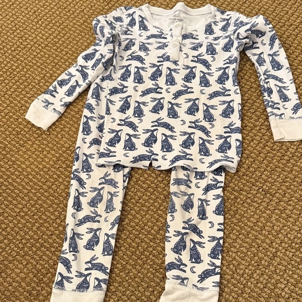 Roberta Roller Rabbit White and Blue Bunny Pajama Set